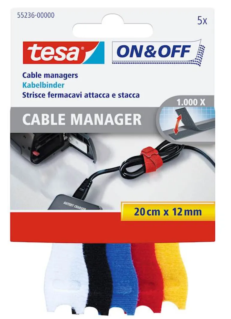 Cable Manager 12 mm x 20 cm blanc - noir - bleu - rouge - jaune