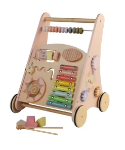 Chariot de marche en bois rose pastel