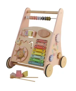 Chariot de marche en bois rose pastel