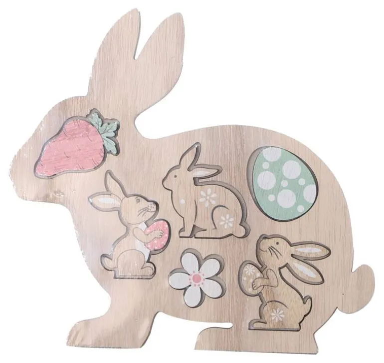 Décoration figurines lapin de pâques en bois