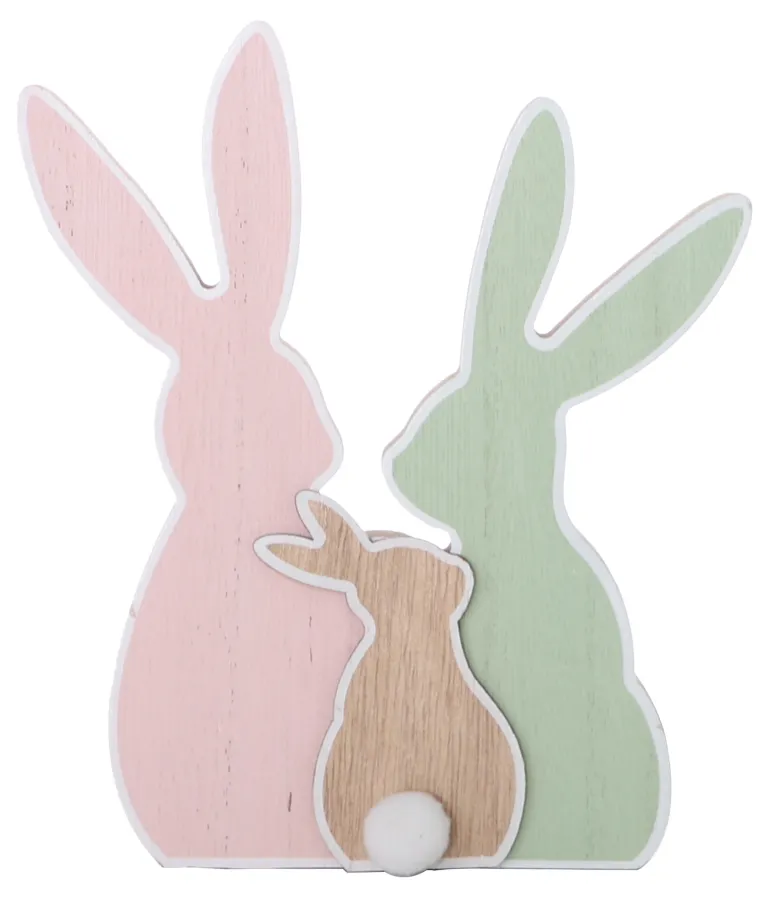Décoration lapin familial en bois 22cm