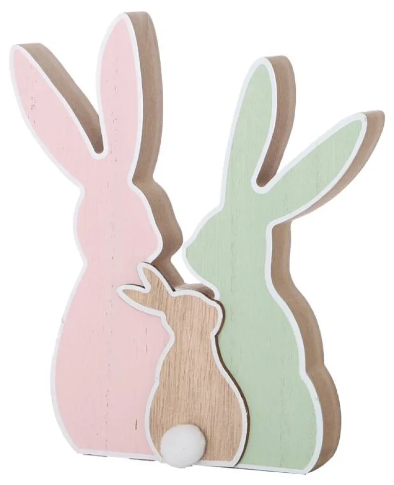 Décoration lapin familial en bois 22cm