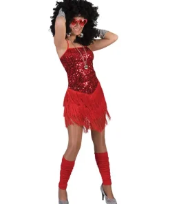 Déguisement Robe Paillettes Rouge avec Franges - Taille 32/34