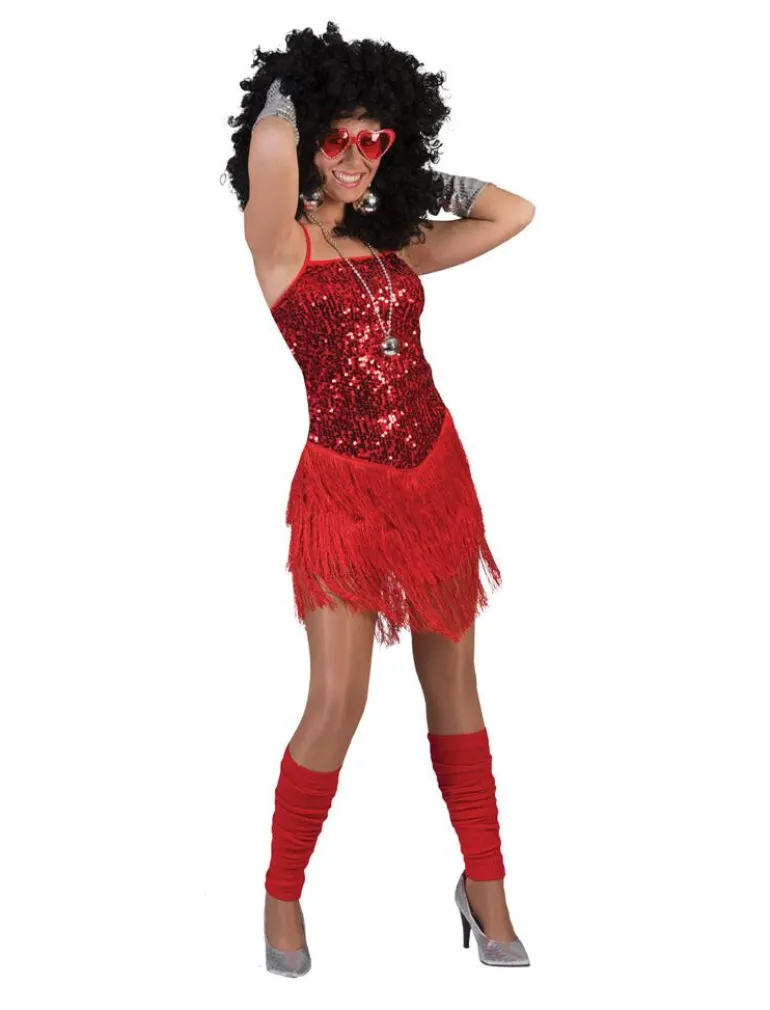 Déguisement Robe Paillettes Rouge avec Franges - Taille 36/38