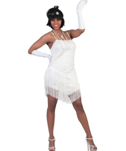 Déguisement Robe Paillettes Blanche avec Franges - Taille 36/38