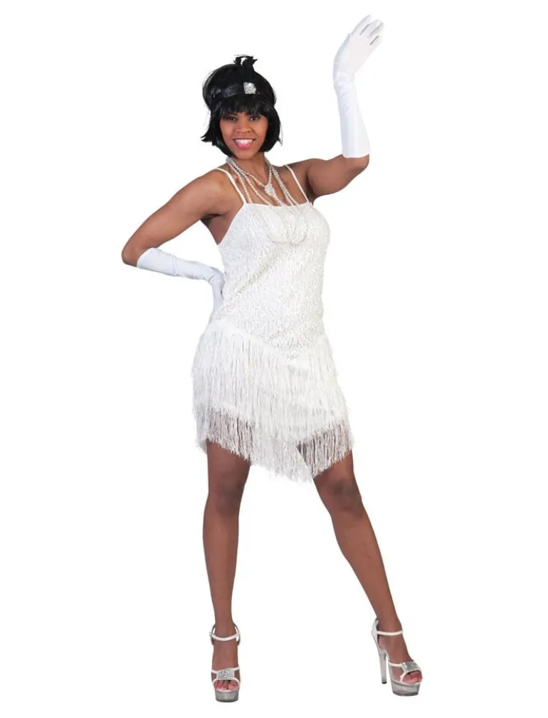 Déguisement Robe Paillettes Blanche avec Franges - Taille 36/38