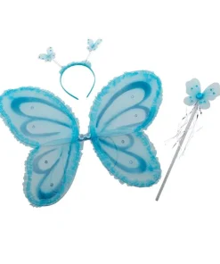Ensemble papillon diadème + ailes + bâton - Bleu