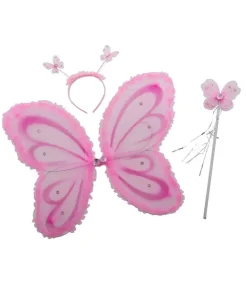 Ensemble papillon diadème + ailes + bâton - Rose