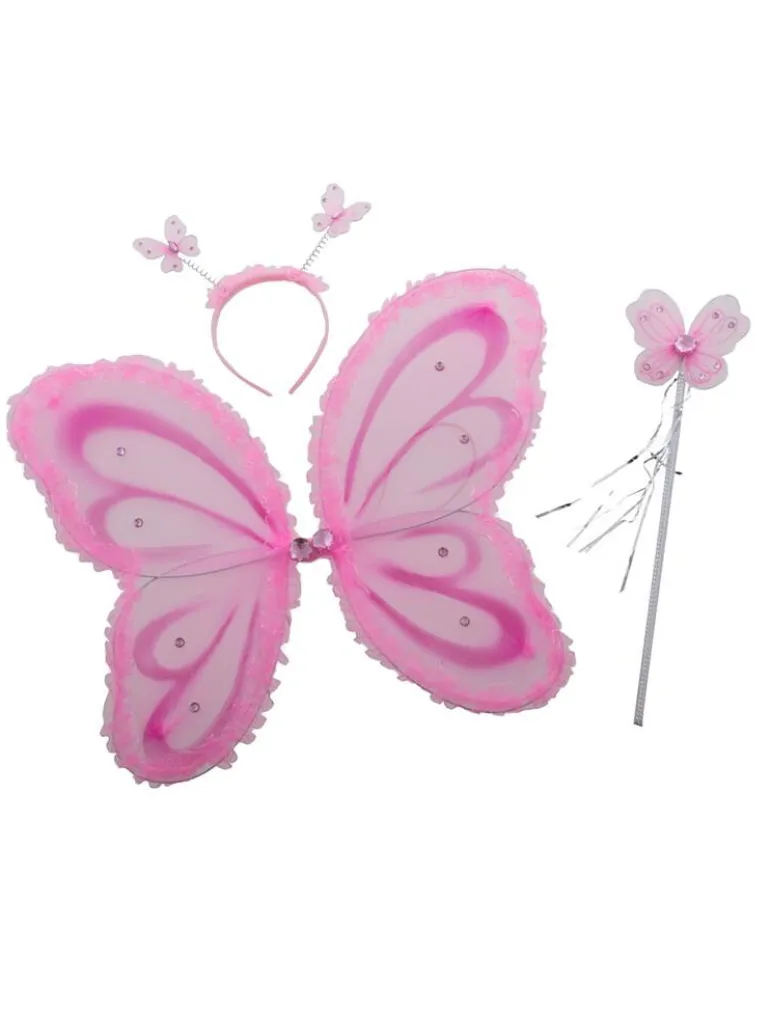 Ensemble papillon diadème + ailes + bâton - Rose