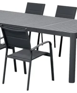Ensemble table de jardin Capri avec table réglable - 8 chaises de jardin - Aluminium - Noir