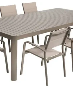Ensemble table de jardin Capri avec table réglable - 8 chaises de jardin - Aluminium - Beige