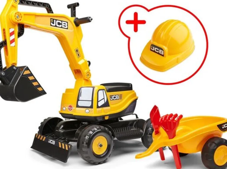 Falk pelleteuse JCB avec remorque et casque