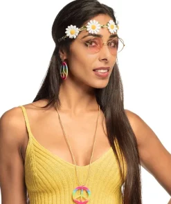 Hippie Set Flower Power - bandeau + lunettes + pendants d'oreille + collier