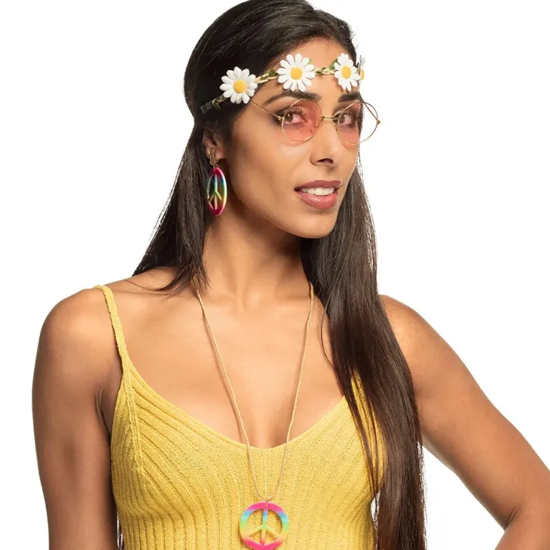 Hippie Set Flower Power - bandeau + lunettes + pendants d'oreille + collier