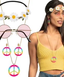 Hippie Set Flower Power - bandeau + lunettes + pendants d'oreille + collier