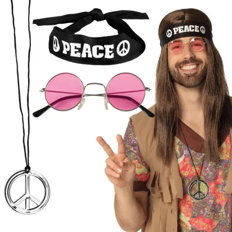 Hippie Set Peace deluxe - bandeau + lunettes + collier