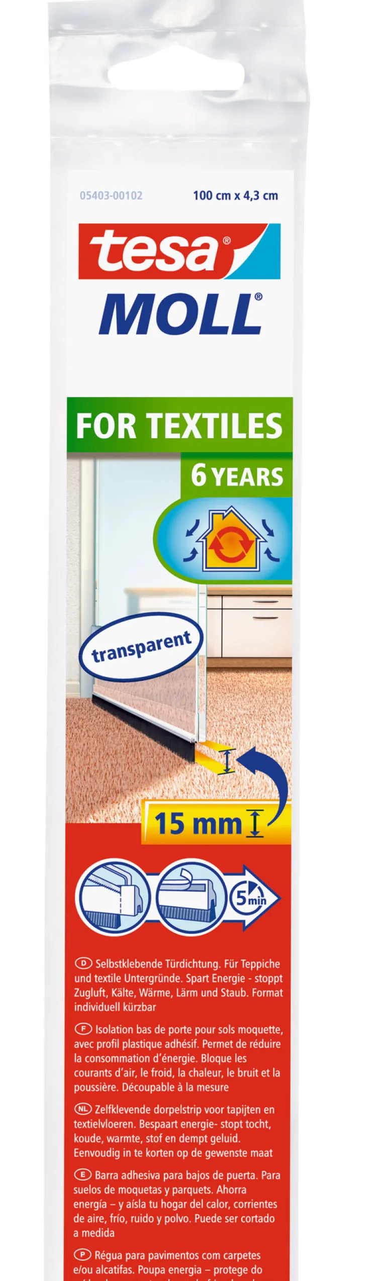 Isolation bas de porte adhésif - Spécial moquettes 1 m x 43 mm brun