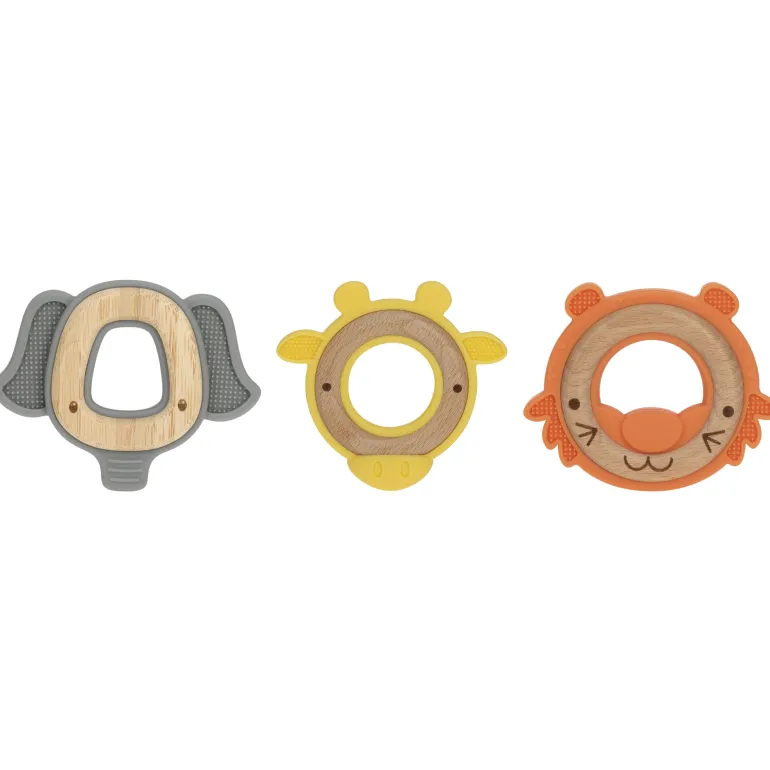 Jouet de dentition ANIMAL bois & silicone - tigre, girafe, éléphant - 3m+