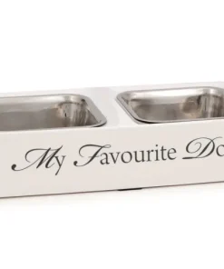 Mangeoire double 'My favourite dog' blanc 30 x 16 x 6 cm