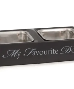 Mangeoire double 'My favourite dog' gris 30 x 16 x 6 cm
