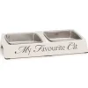 Mangeoire double 'My favourite cat' blanc 24 x 12 x 4 cm