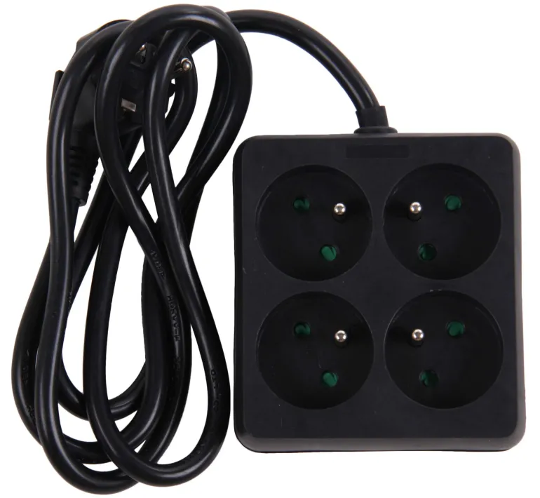 Multi-prises carré avec corde noir 1,5 m