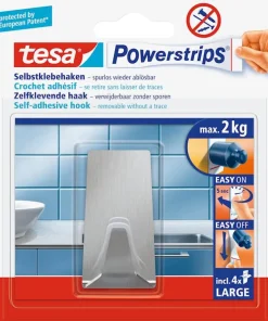 Powerstrips® crochet L rectangulaire en métal (1 crochet + 4 languettes)