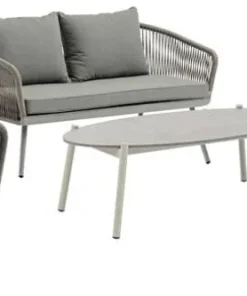 Salon de jardin Jaimie avec corde tressée - Aluminium - Taupe