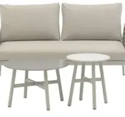 Salon de jardin Janiek avec corde tressée - Aluminium - Beige