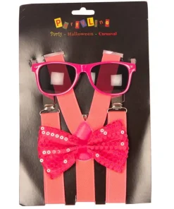Set Fluo Fuchsia - Bretelles + Nœud Papillon + Lunettes