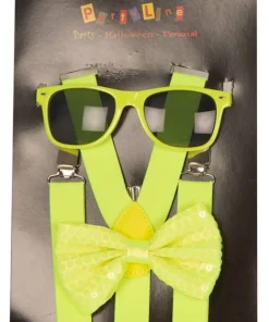 Set Fluo Jaune - Bretelles + Nœud Papillon + Lunettes