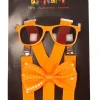 Set Fluo Orange - Bretelles + Nœud Papillon + Lunettes