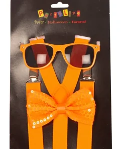 Set Fluo Orange - Bretelles + Nœud Papillon + Lunettes