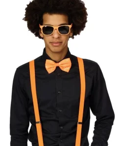 Set Fluo Orange - Bretelles + Nœud Papillon + Lunettes